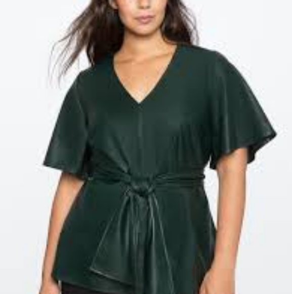 Eloquii Tops - Eloquii Flare Sleeve Tie Waist Faux Leather Top
